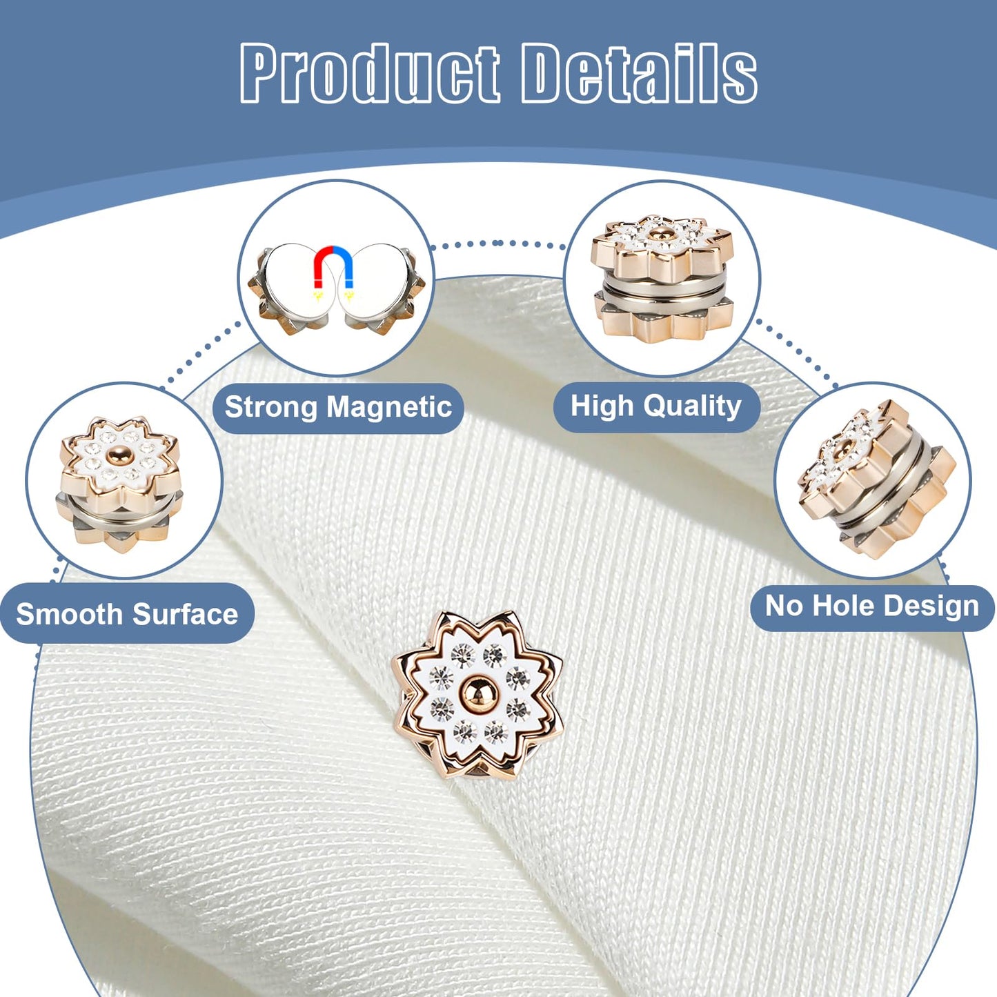 8PCS Hijabs Magnetic Pins, Multi-Purpose Strong Magnets Pins, Pinless Scarf Magnetic Pin, Rhinestones Brooch Small Scarf Clasp Pin for Women Clothes Scarves (Flower Shape)