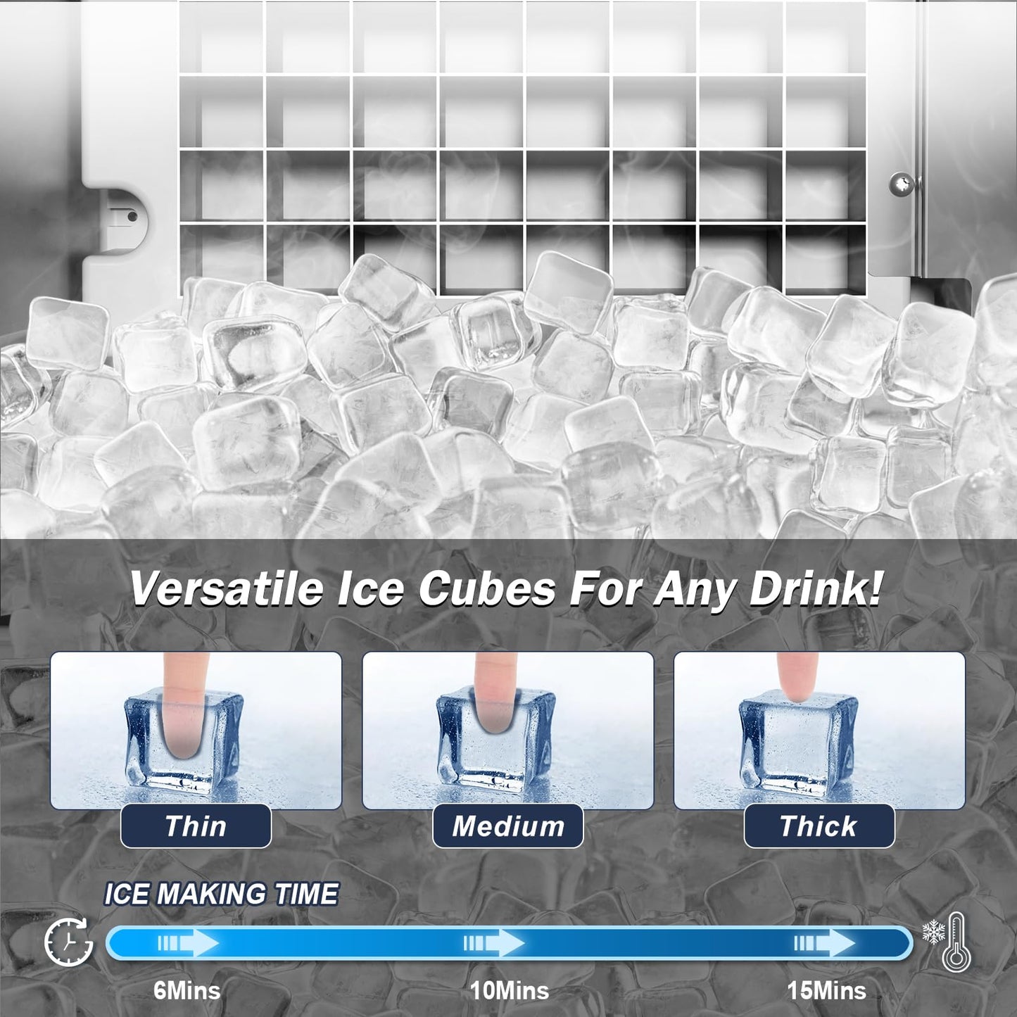 SOZT® Under Counter Ice Maker, 120LBS/24H Ice Machine, Self-Cleaning & 24H Timer, Commercial Ice Maker with 30LBS Storage - Reversible Door, Built-in/Freestanding Design for Home Bar Cafe Restaurant