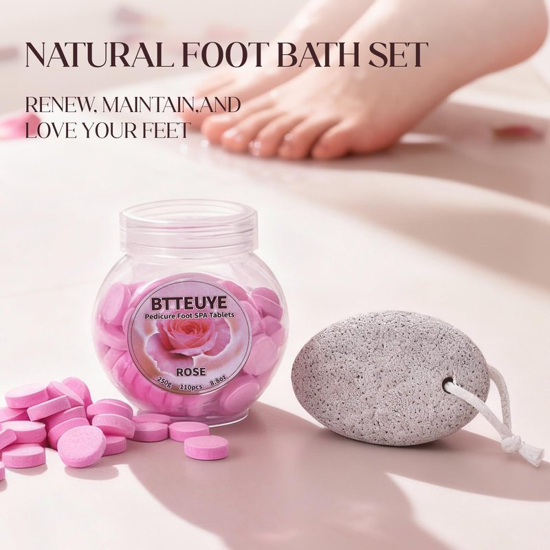 BTTEUYE Foot Callus Remover kit - Pedicure Exfoliation Tool - Dry Dead Skin Scrubber - Pumice Stone for Feet - Pumice Stone,Foot Spa Tablets fot Pedicure - Health Feet Pedicure Care (Rose)