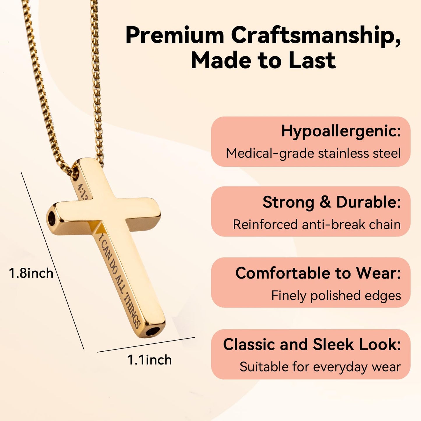 FUNPAR Cross Breathing Necklace for Anxiety Relief and Relaxation, Breathlink Design Quit Smoking Aid, Stainless Steel Mindfulness Tool to Calm, Stylish Wellness Gift for Adults(Gold 41:10)