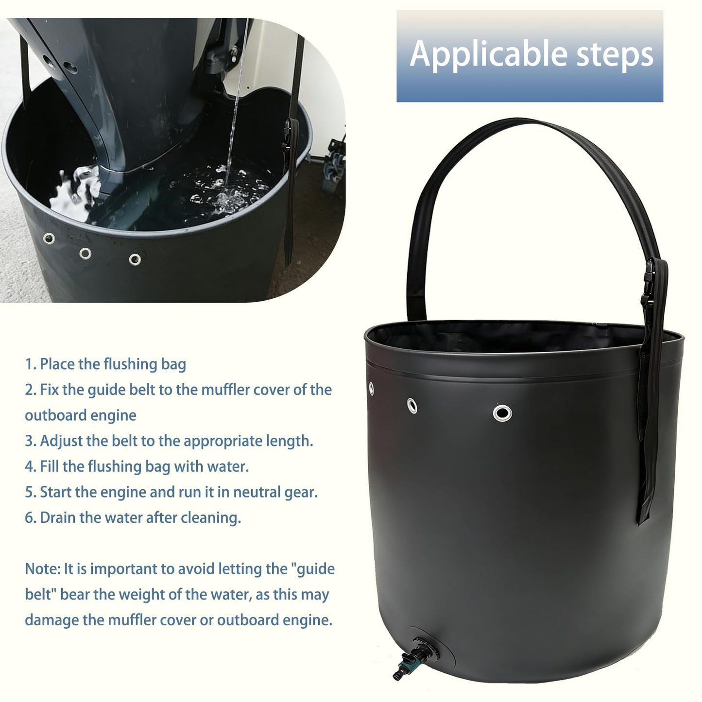 FEIJAZUM Outboard Motor Flushing Bag for Outboard Flushing on Land, 27.6'' x 27.6'' x 30'', Outboard Engines Flushing Bag Suitable for Under 350HP Outboards (0-350HP Outboard Motor)