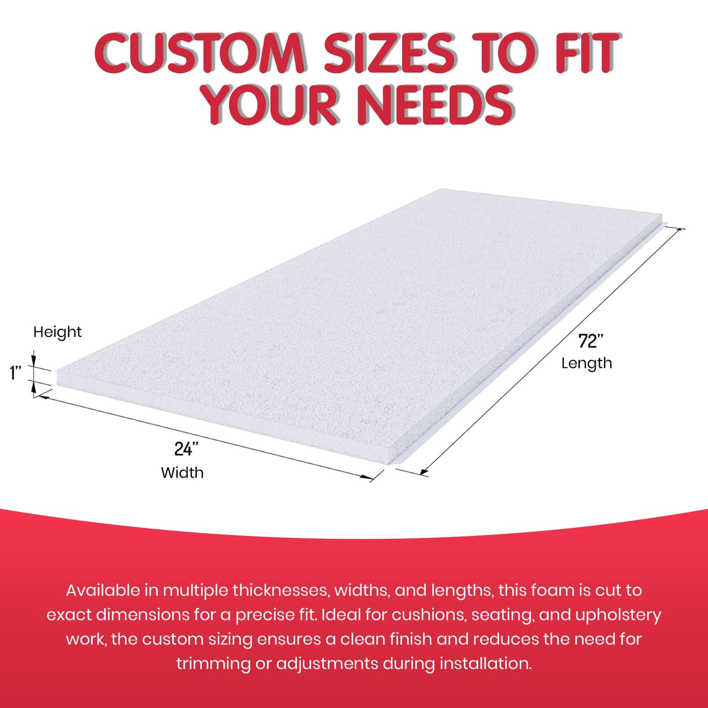 FOAMYFOAM 2Pack High Density 4 inch Thick, 24 inch Wide, 72 inch Long Upholstery Foam, Cushion Replacement