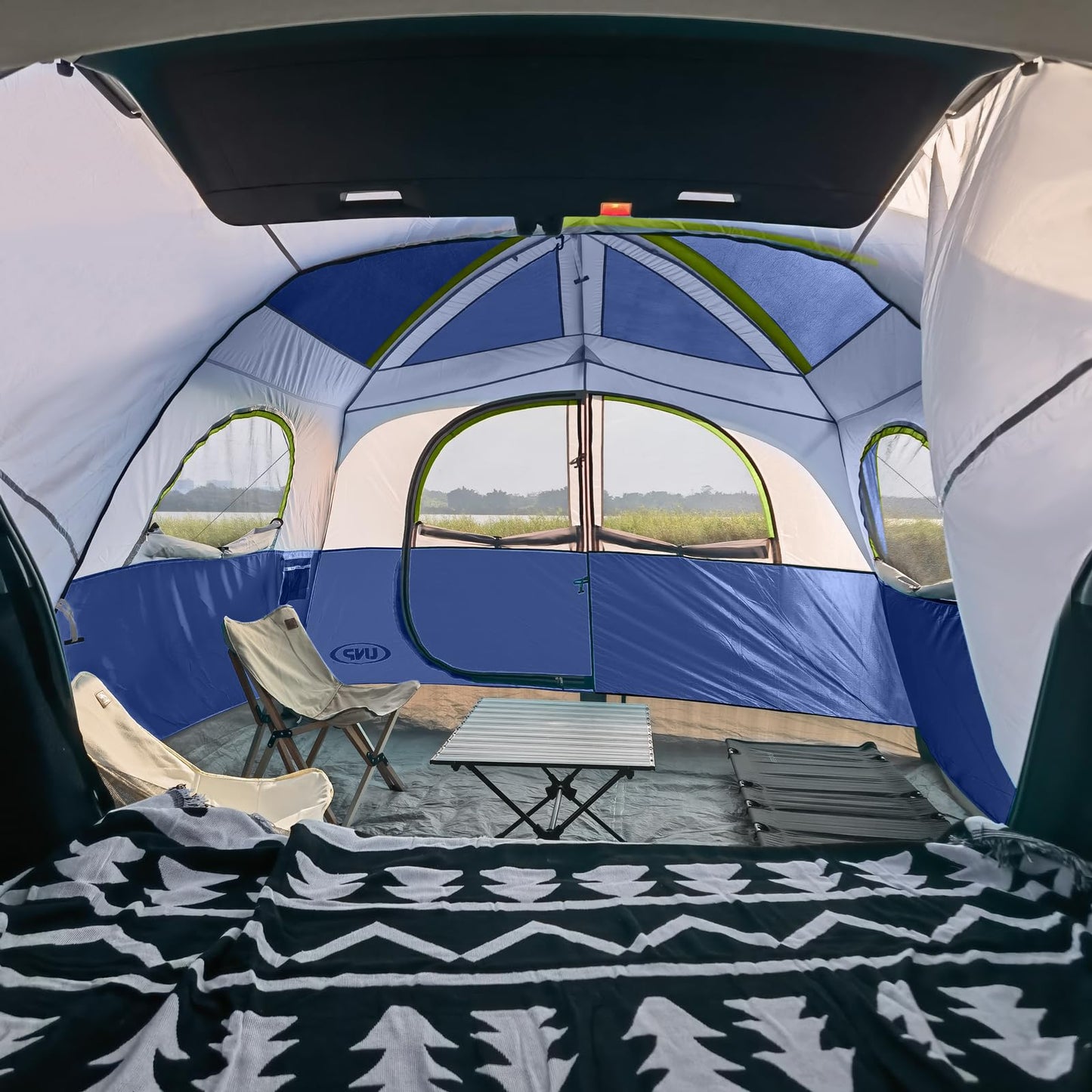 UNP SUV Tent for Camping, 6-Person Car Camping Tents, SUV Tailgate Tent for Outdoor, Easy Set Up with Rainfly 10'x9'x78in(H) (Dark Blue)