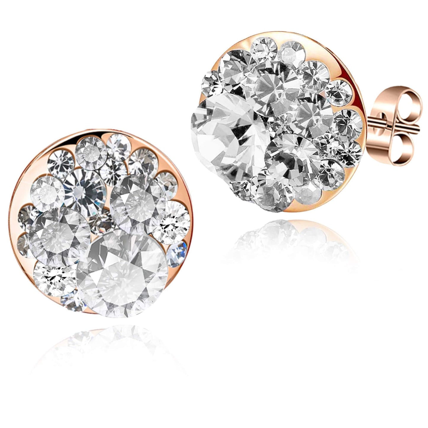 Multicolored Austrian Crystal Rhinestone Stud Earrings for Women Fashion S925 Sterling Silver Hypoallergenic Jewelry (Clear White/Rose Gold-tone)