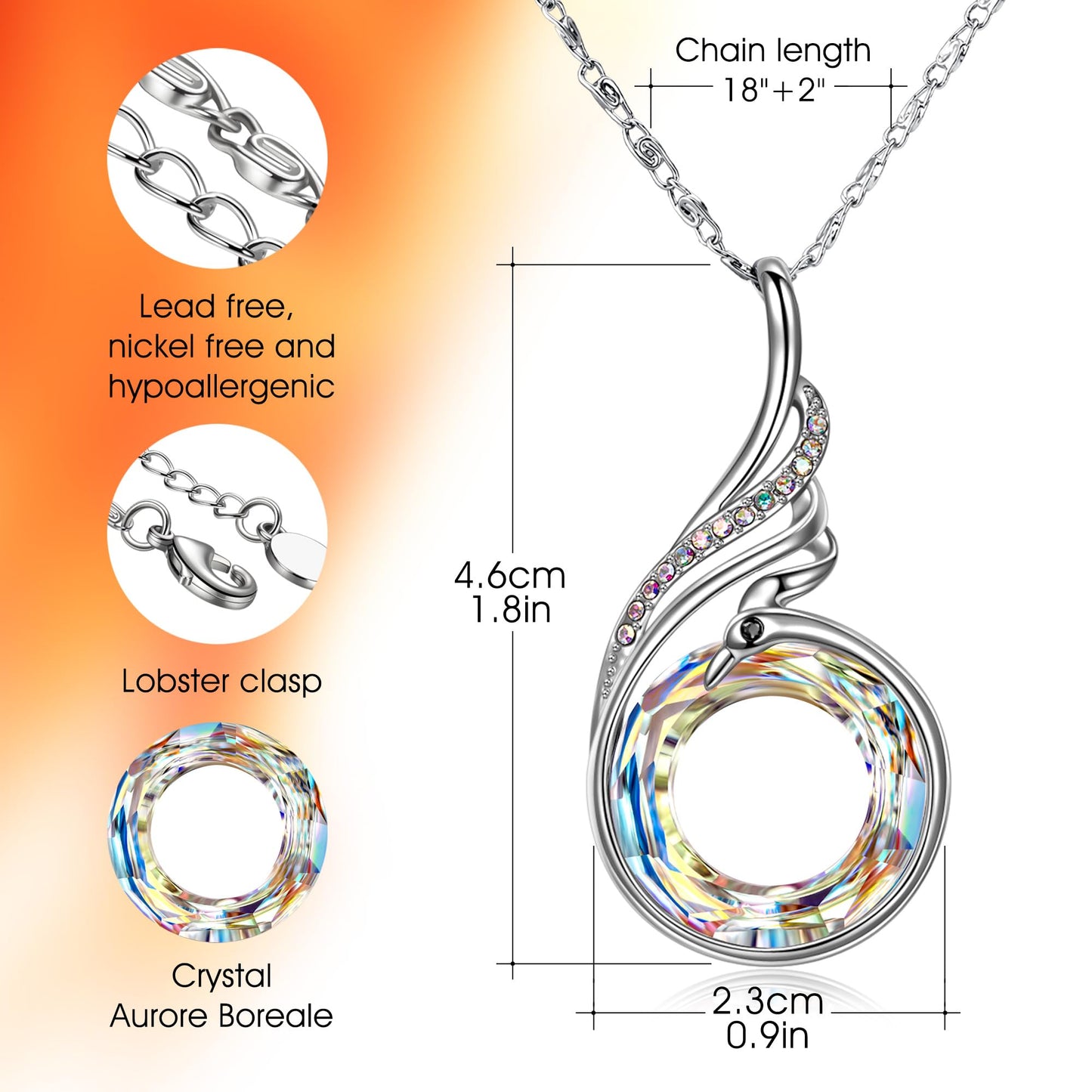 Kate Lynn Phoenix Necklaces for Women Crystal Pendant Necklace Jewelry Birthday Gifts for Women Christmas Mothers Day Gifts for Mom Wife Daughter Gift for Girlfriend Best Friends Lady