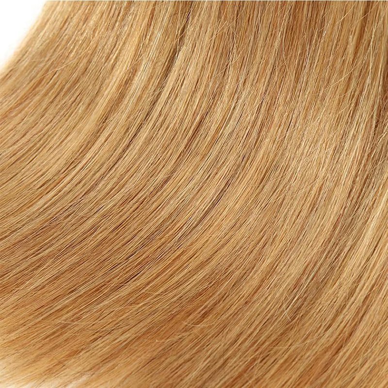 Honey Blonde Human Hair Bundles 16 18 20 Inch Straight Bundles Human Hair Unprocessed Native Virgin Hair 100/PC 3 Extensions #27 Blonde Color Wet and Wavy Human Hair Extensions for Women