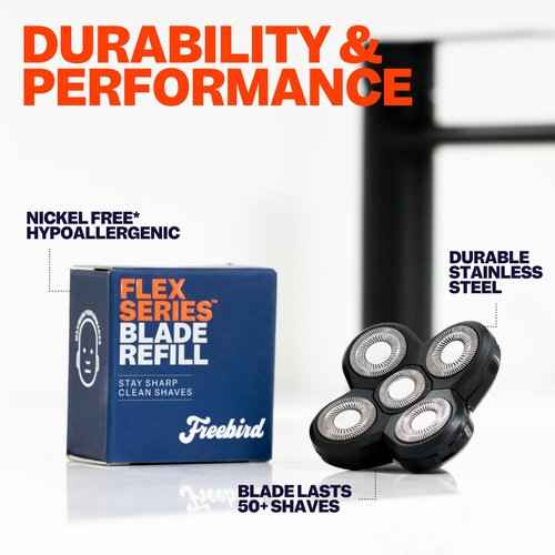 Freebird FlexSeries™ Shaver and Blade - Fast, Smooth, Water-Resistant Electric Head Shaver with 5 Flexible Blades, USB Rechargeable, Ideal for Bald Men and Women