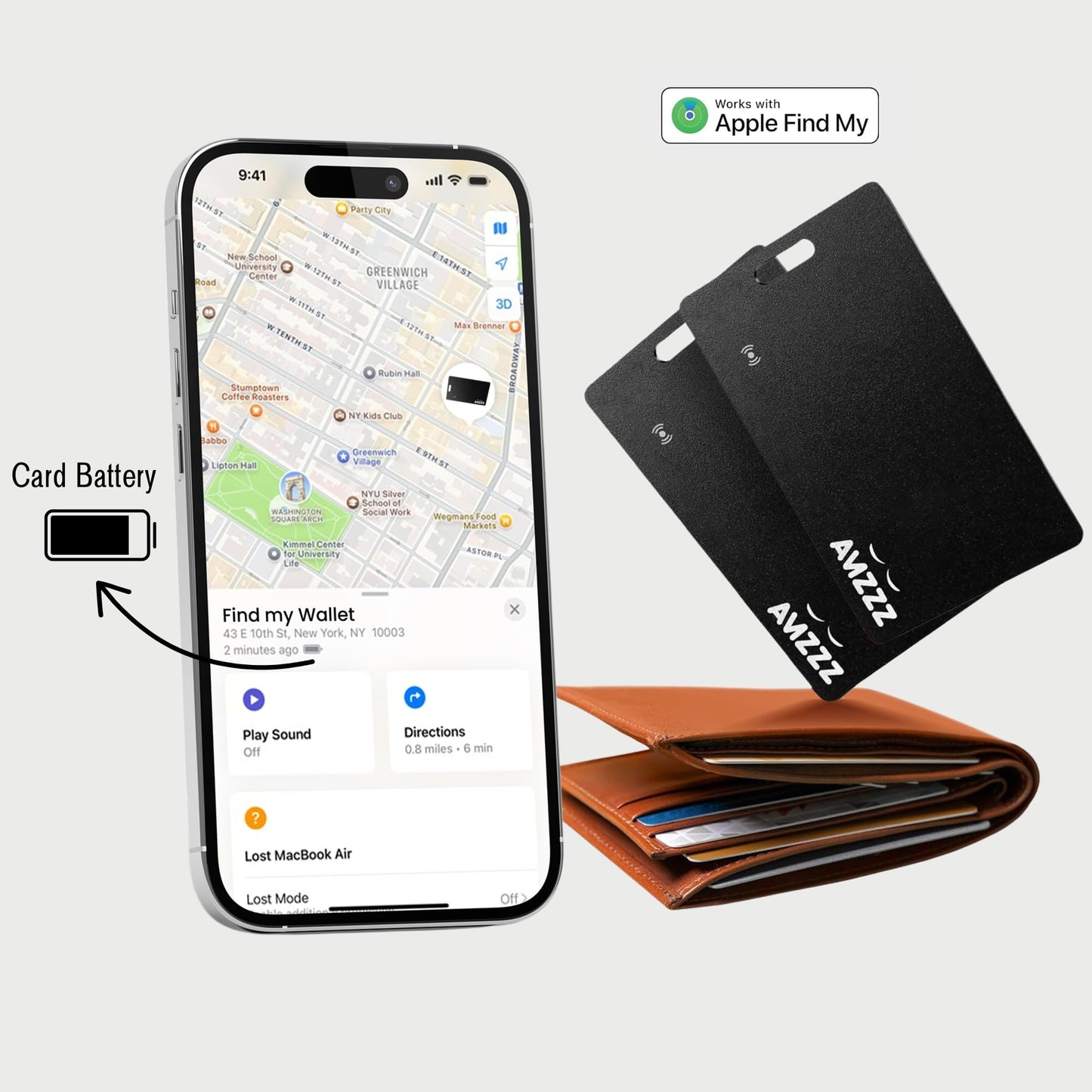 Pack 2 MFi Certified Wallet Tracker Card, Ultra-Slim 0.07in Rechargeable Item Finder, Compatible with Find My App (iOS Only), IP68 Waterproof Bluetooth Tracker Perfect for Wallets, Bags, Passport