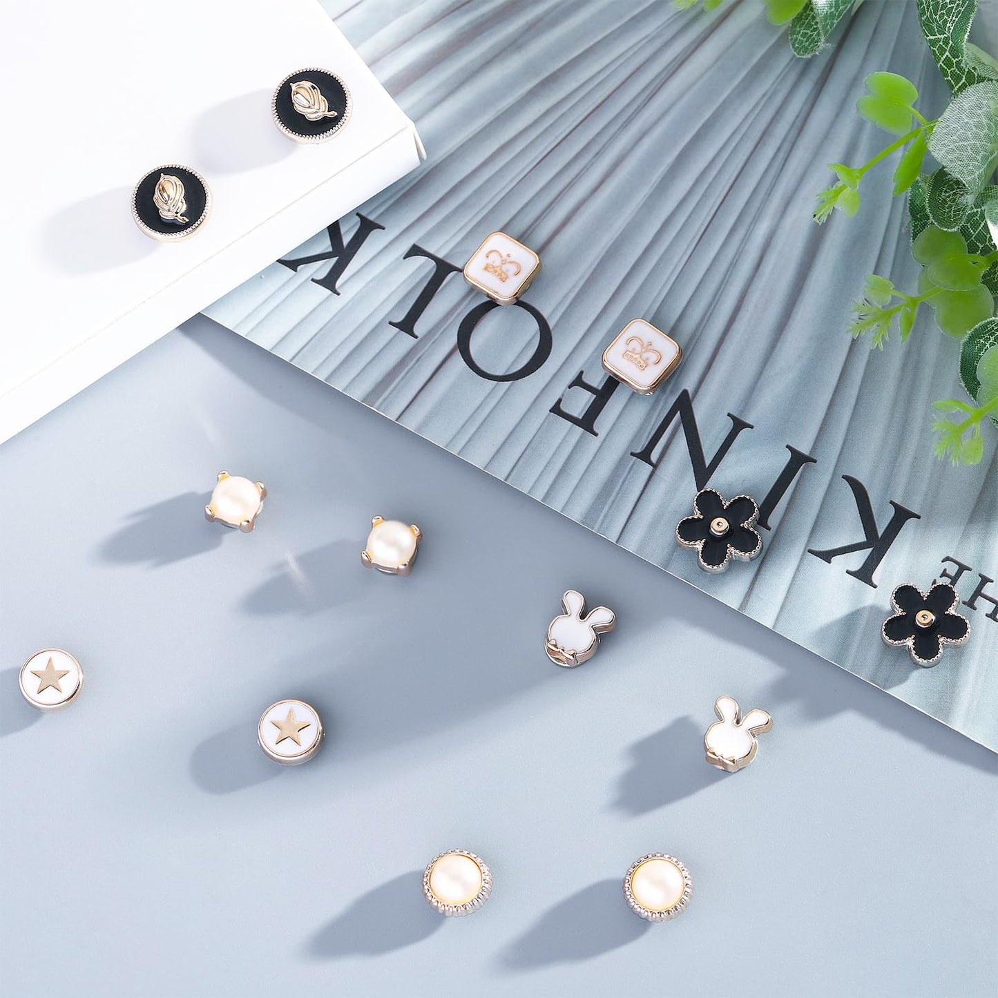 NEWITIN 15 Pairs Magnetic Stud Earrings for Women Clip on Earring Magnet Studs Inlaid Cubic Zirconia Pearl Stud Earring Fashion Non Piercing Magnetic Earrings for Women