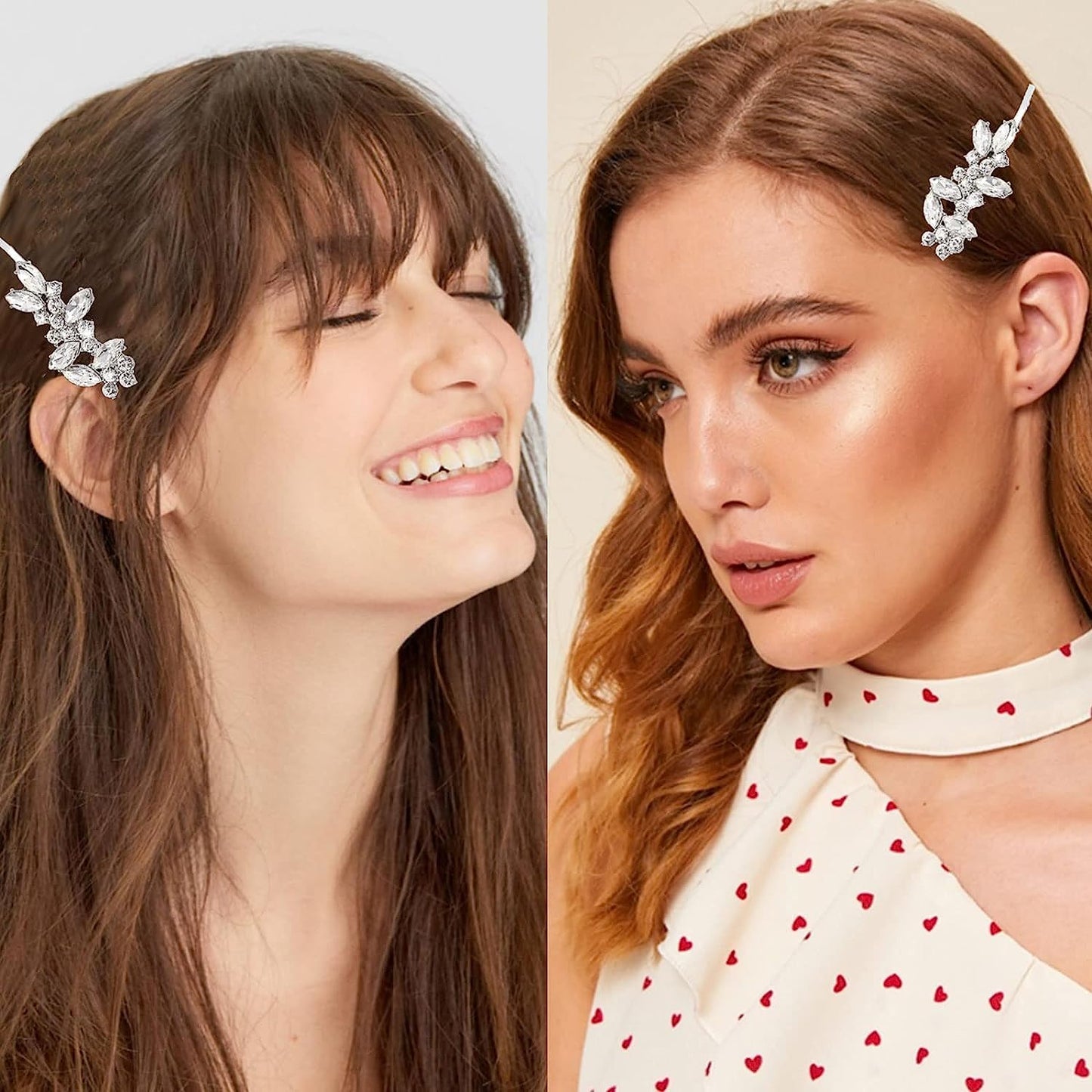 10 Pieces Rhinestone Hair Pins, Silver Leaf Hair Clips Crystal Wedding Hair Clips for Brides, Elegant Rhinestone Hair Accessories for Women Girls