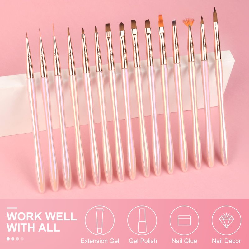 KADS 15Pcs Acrylic Nail Art Application Brushes Nail Art Tips Liner Brush Builder Brush Nail Painting Brush set (15Pcs Butterfly Garden Package)