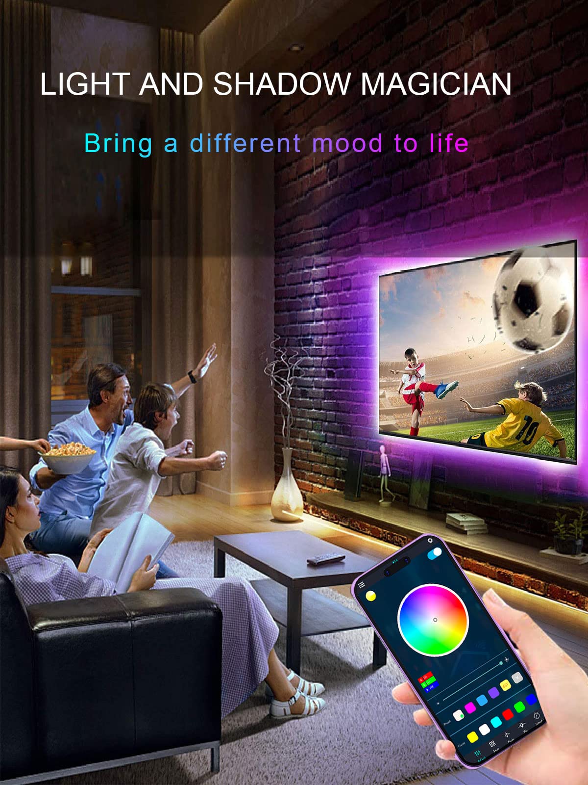 KANTUTOE LED Lights for TV, 16.4ft LED Lights for 45-75 Inch TVs, RGB TV Backlight Behind, Music Sync Bluetooth APP & Remote Control Strip Lights USB Powered for Bedroom, Gaming, Home Décor