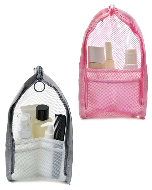 2 Pack EVA Mesh Toiletry Bag - Standing & Foldable Travel Toothbrush Storage, Waterproof and Portable for Camping, Outdoor Activities, Home Storage, Gifts for Women, Men, Travelers (Grey+Pink)