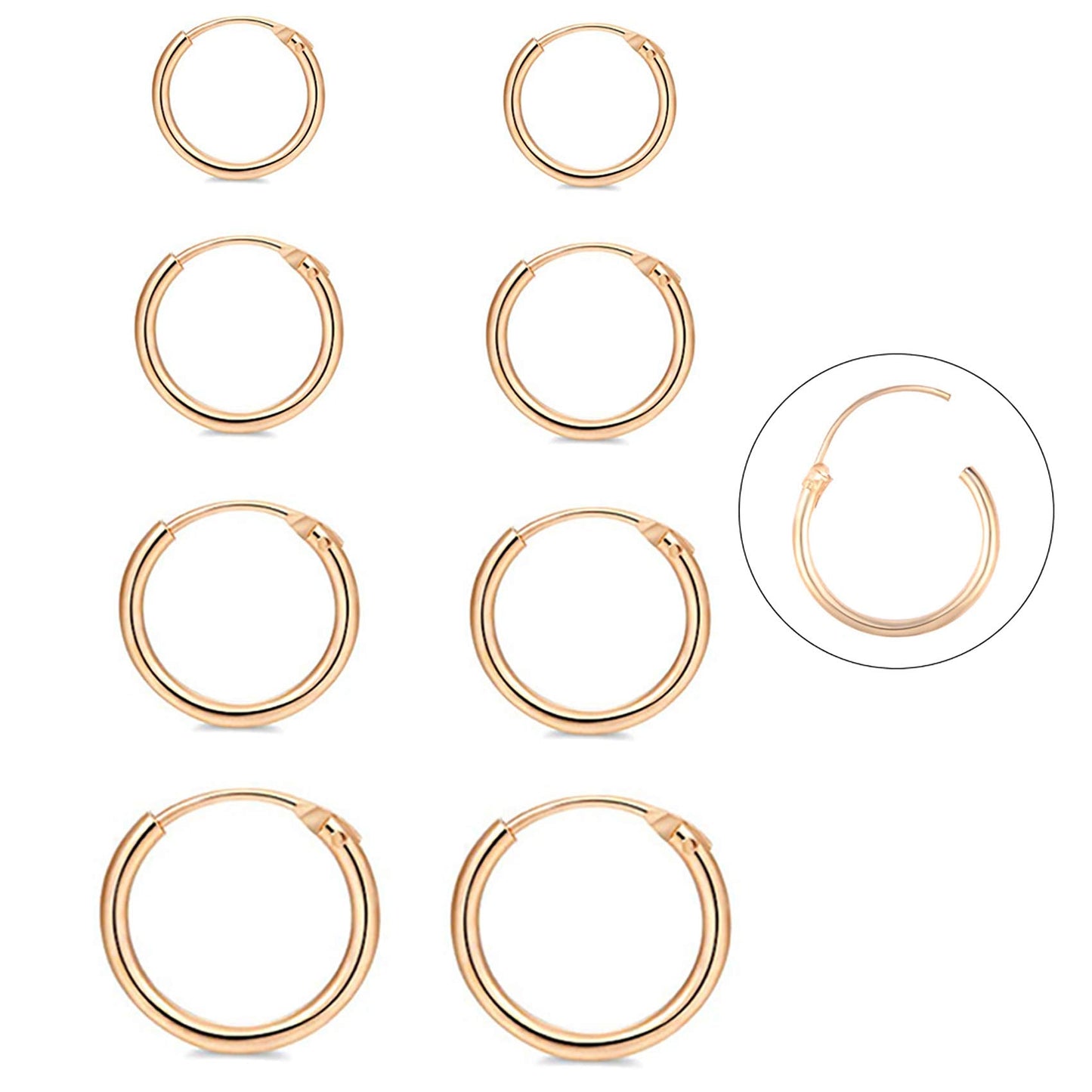 EPIRORA Silver Hoop Earrings- Cartilage Earring Small Hoop Earrings for Women Men,4 Pairs of Hypoallergenic 925 Sterling Silver Tragus Earrings(Gold,8mm/10mm/12mm/14mm)