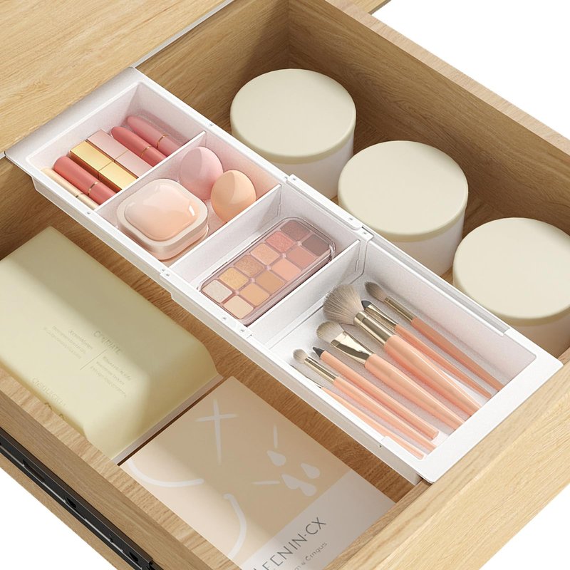 Lifewit Sliding Makeup Drawer Organizer, Fits 13-20" Deep Drawers, Extendable Hanging Divider, 1.8" High Plastic Tray for Vanity, Office, Kitchen, Translucent, 2Pcs
