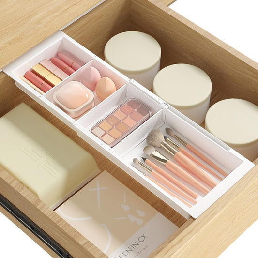 Lifewit Sliding Makeup Drawer Organizer, Fits 13-20" Deep Drawers, Extendable Hanging Divider, 1.8" High Plastic Tray for Vanity, Office, Kitchen, Translucent, 2Pcs