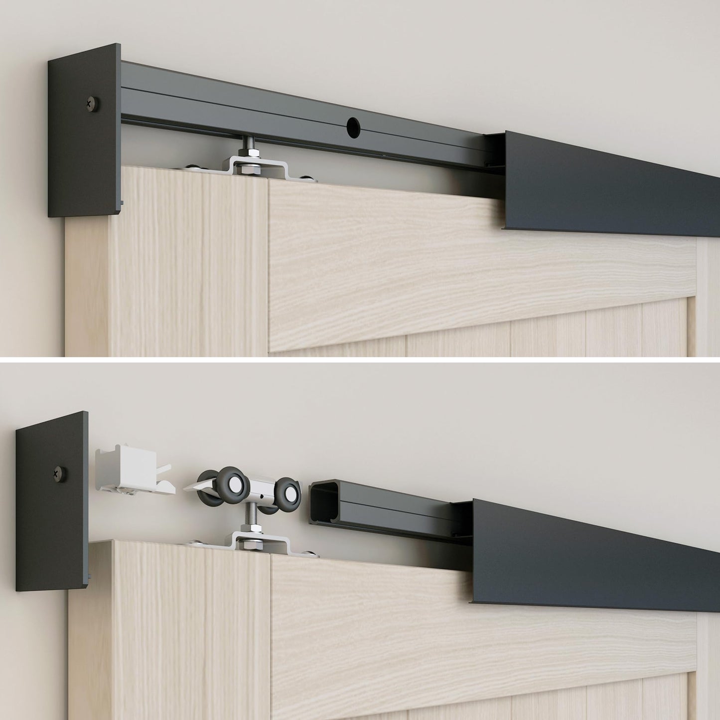 SongYung 5FT Barn Door Hardware Kit, Low Clearance Aluminium Alloy Box Rail Track Hardware Kit, Sliding Door Track for Interior Single Wooden Door,Black
