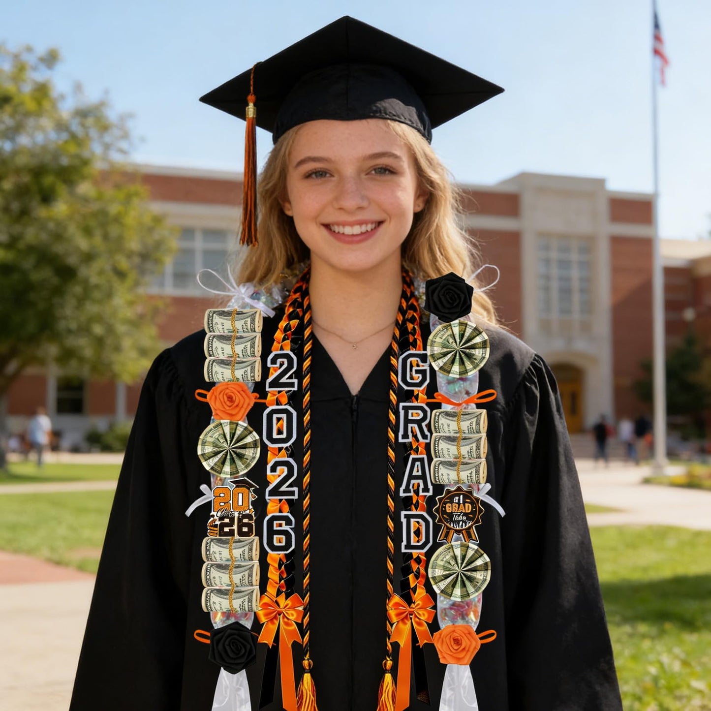 Hamdwerk 26Pcs 2026 Graduation Candy Leis Making Kit, Class of 2026 Graduation Ribbon Lei, Double Braided Necklace Decorations with Flower Patches Honor Cord for DIY Graduate Gifts Party Supplies
