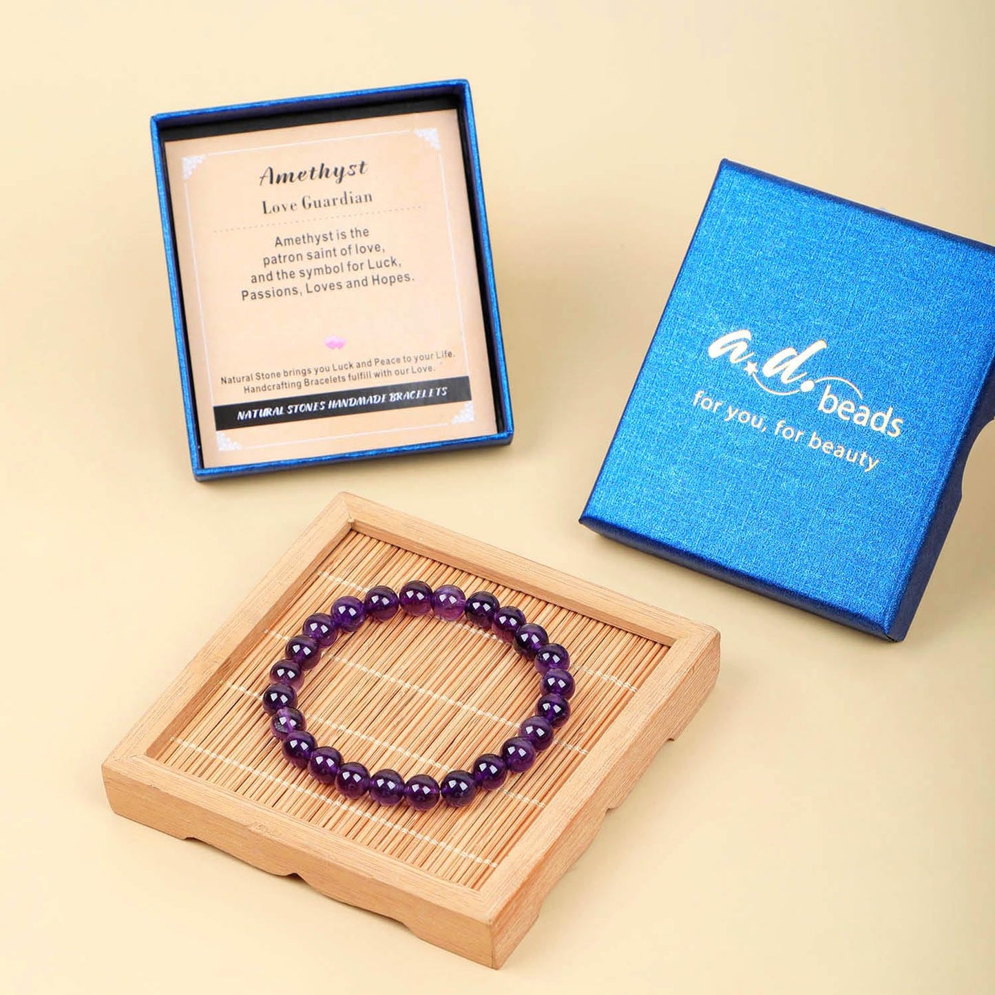AD Beads Handmade Gemstone Stretch Elastic Bracelet Crystal Healing Reiki Nature's Beauty and Spiritual Essence Unisex (4mm, Amethyst (Love Guardian))