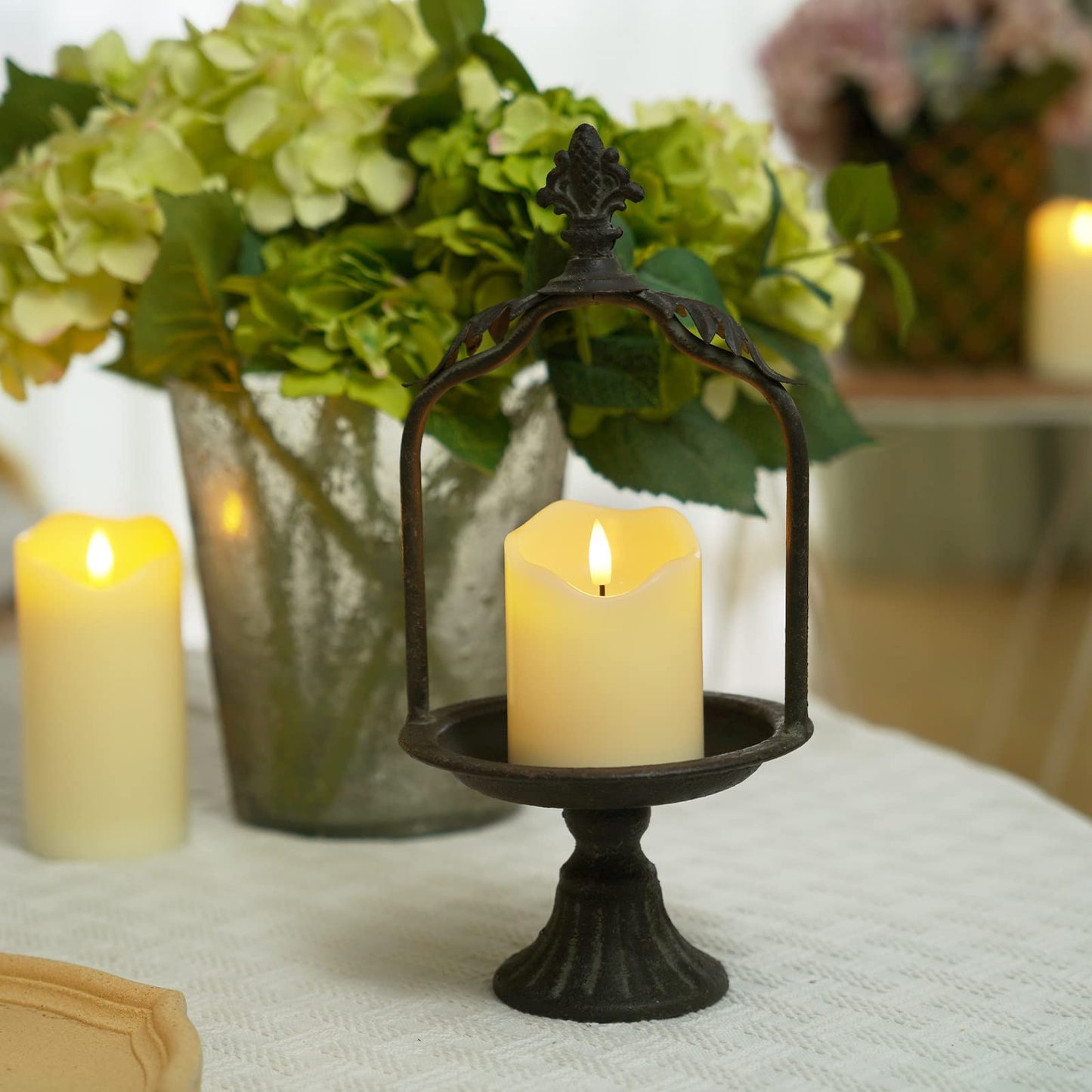 Homemory Flickering Flameless Candles, Realistic LED Candles with Remote and Timer, Real Wax Battery Operated Candles, Set of 3, Ivory