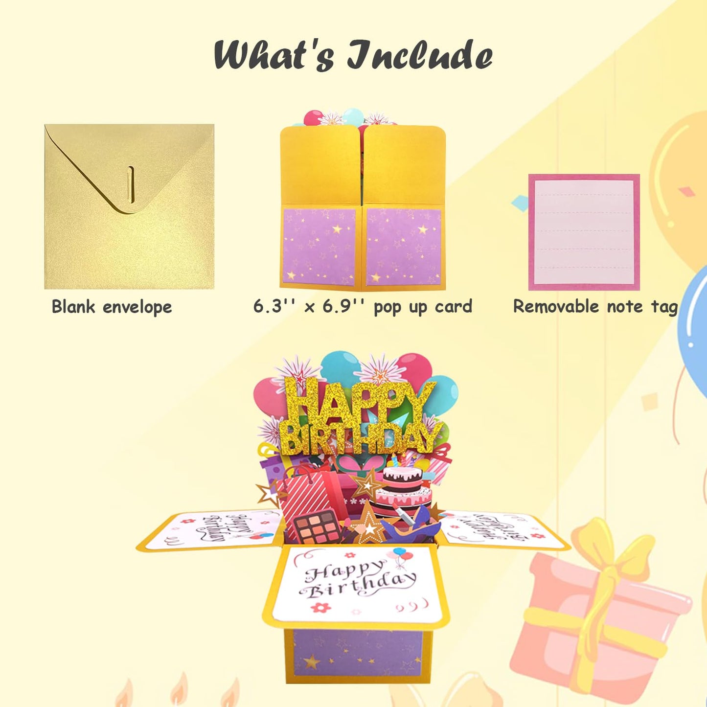 ROBBEAR Funny Happy Birthday Pop Up Card, Sweet 3D Birthday Gift Box for Adults and Kids with Envelopes, Unique Handmade Foldable Celebration Cards for Daughter, Son, Mom, Dad, Friend
