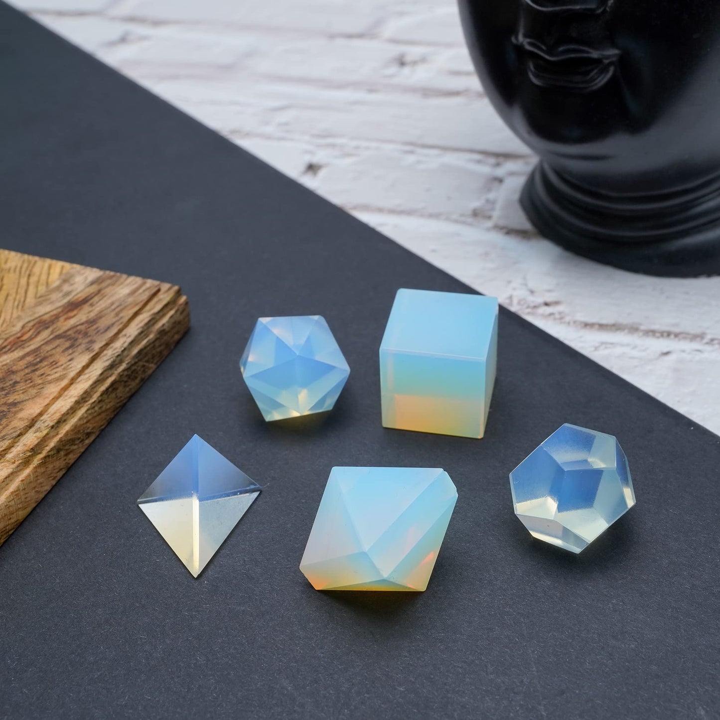 Crocon Opalite 5Pcs Platonic Solids Crystal Geometry Set, Platonic Solids Sacred Geometric Stones for Meditation Reiki Balancing Healing Chakra Stone Cleansing Spiritual Good Luck (15-20 mm)