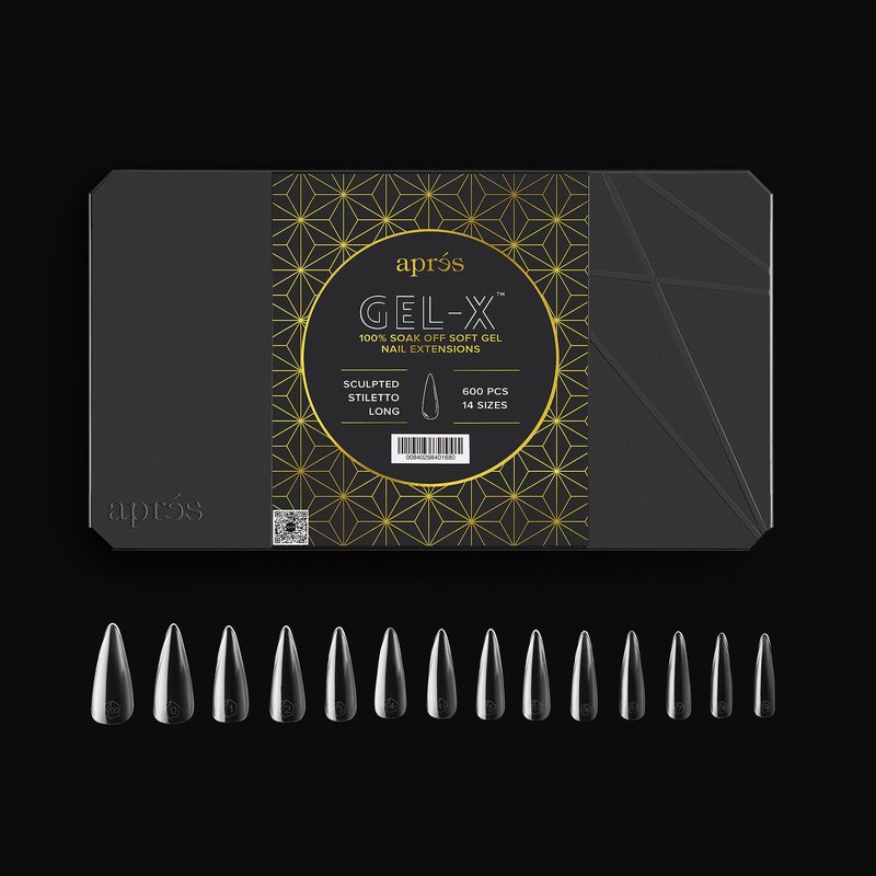 Apres Nail Gel-X Sculpted Stiletto Long Box of Tips | 600 Gel-X Tips, Premium Quality, 14 Sizes 00-9 | Half-sizes Included