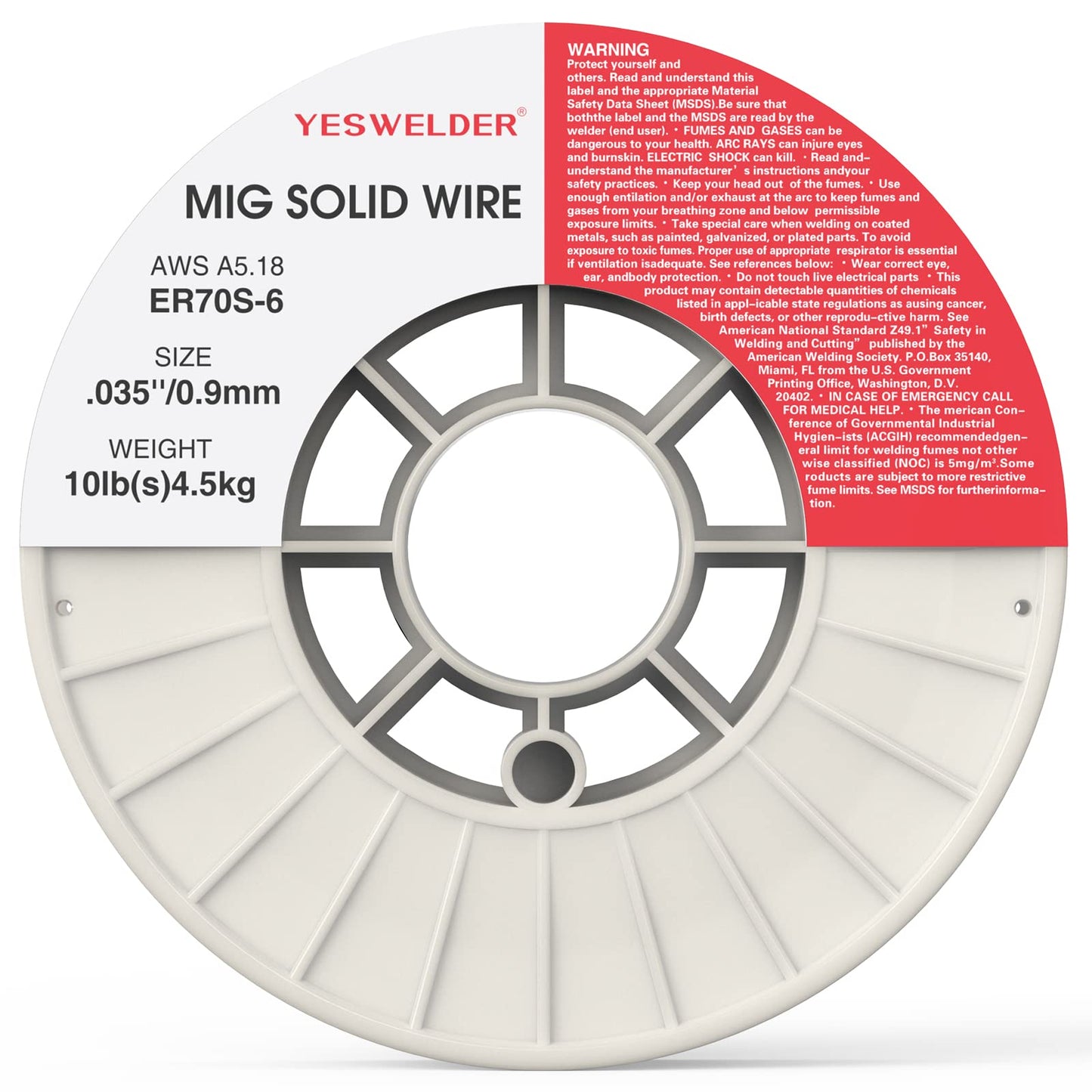 YESWELDER MIG Welding Wire, ER70S-6 Solid Carbon Steel, .035 Inch 10LB (0.9mm 4.5kg), High Feedability Strong ABS Plastic Spool MIG Wire
