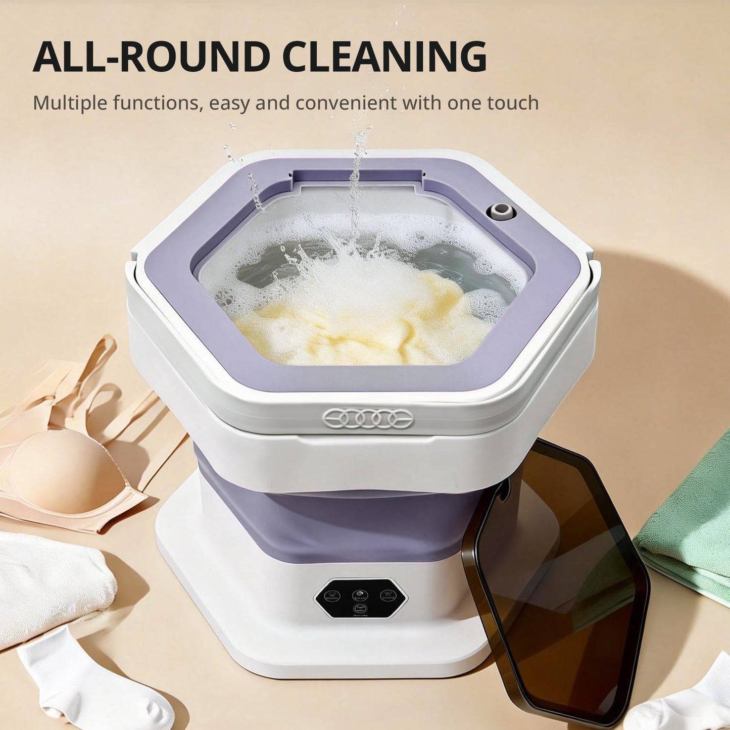 Welsteepse Portable Washing Machine, 16L Upgraded Mini Washer with Spin Basket Laundry Machine for Baby Clothes, Underwear, Socks; Ideal for Travel, Dorms, Camping (purple)