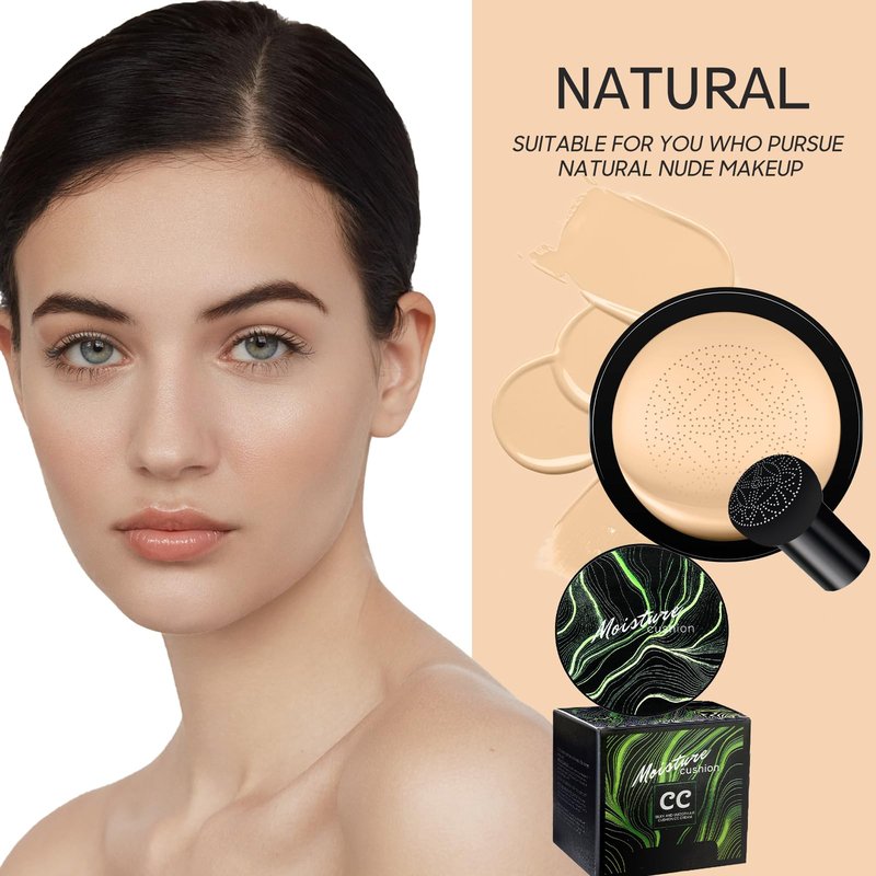 Ursoulney Mushroom Head Air Cushion CC Cream - Tattoo Cover up BB Cream Foundation Makeup Moisturizing Concealer Long-Lasting, Cushion Foundation Full Coverage Self Adjusting (Natural)