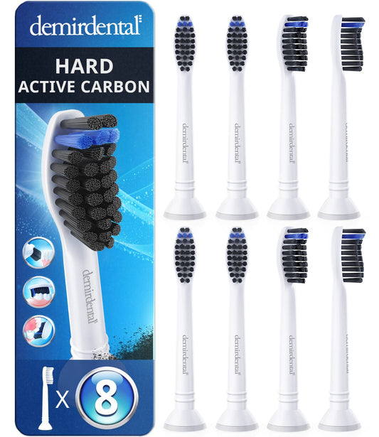 Toothbrush Heads Active Charcoal Hard Compatible with Philips Sonicare Toothbrush Heads - Replacement Heads for Natural Cleaning - Hard Brush Heads - White - Replaces HX9058-8 Pack