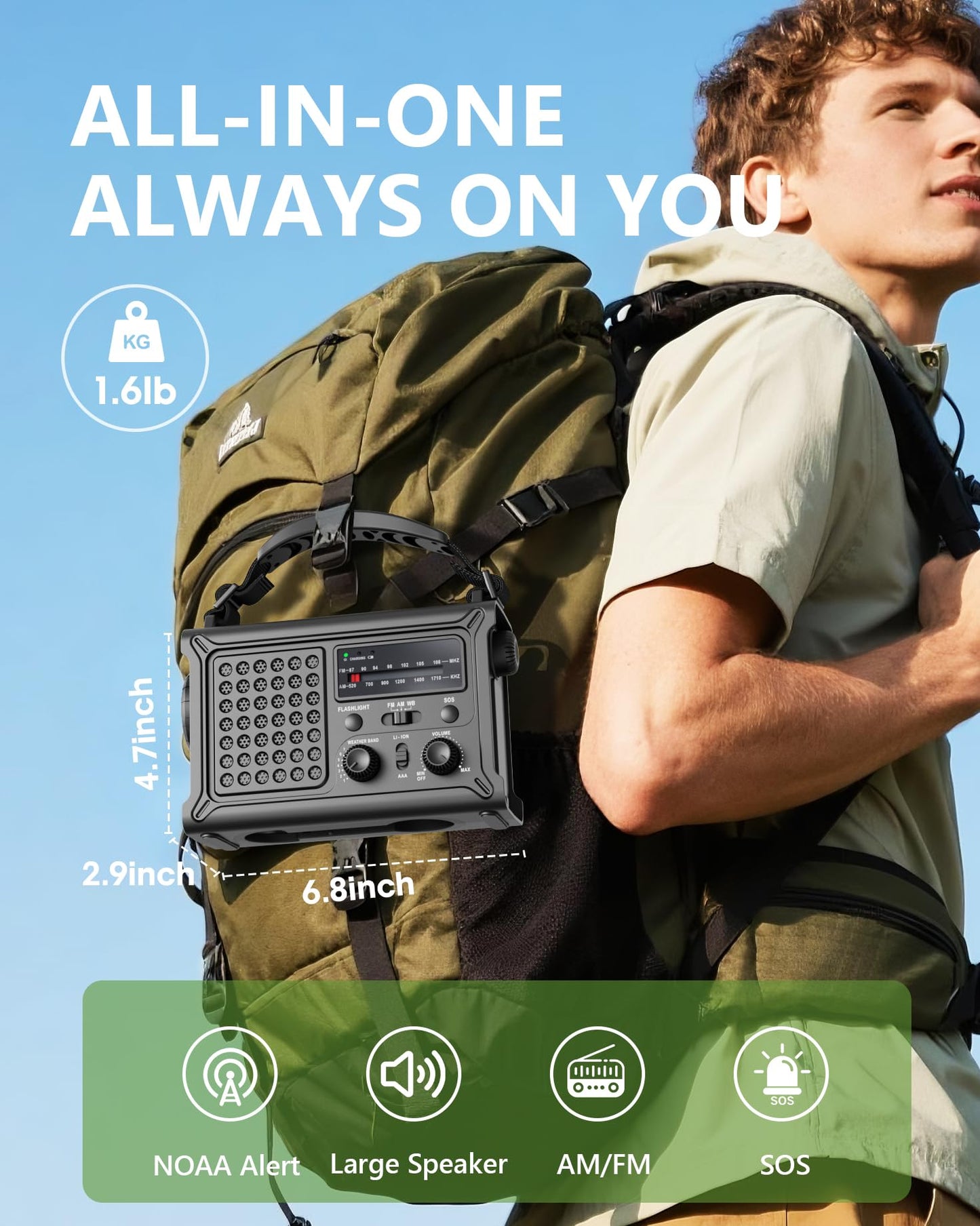 Emergency Weather Radio with Large Solar Panel, Efficient Hand Crank & Real 12000mAh Battery | AM/FM/NOAA Bands, LED Flashlight, Reading Lamp, SOS Alarm & Phone Charger for Outdoor & Emergency