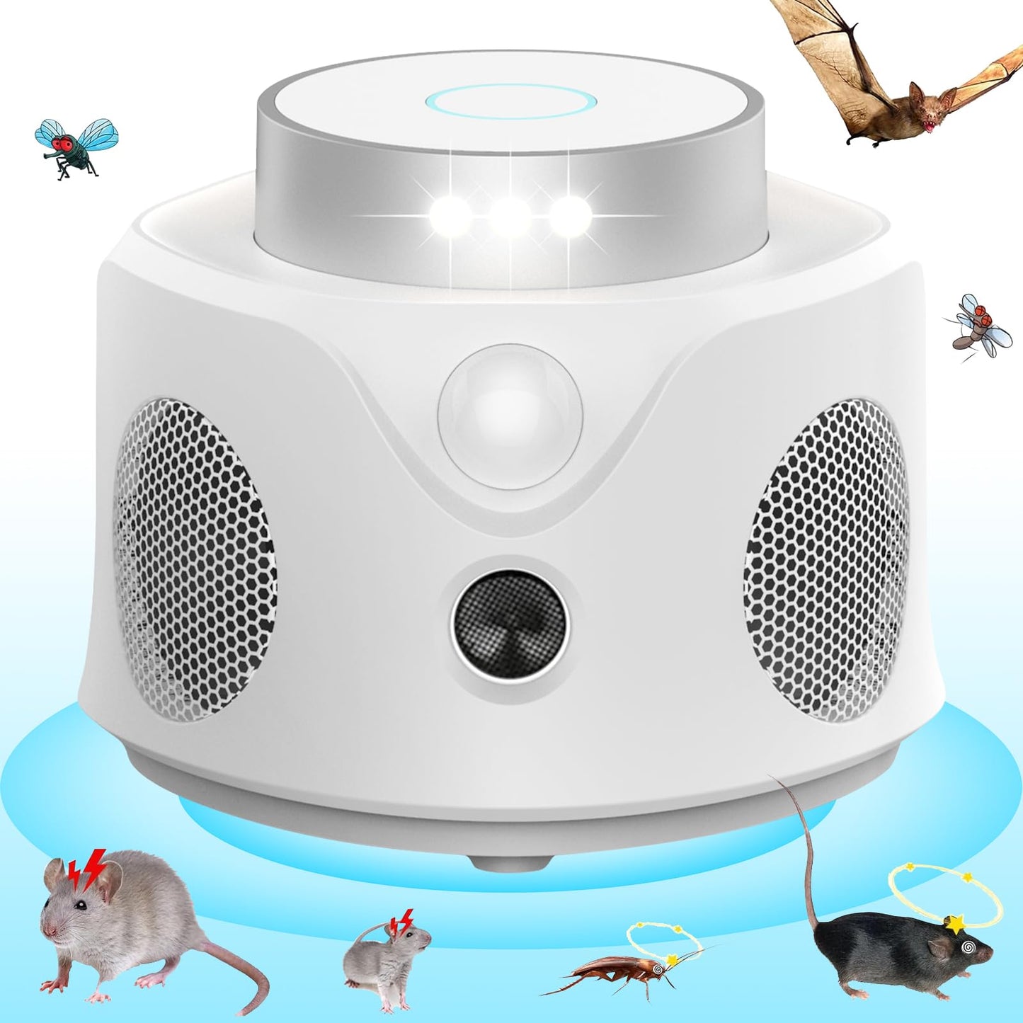 Ultrasonic Repeller Pest Control Indoor Device,Electronic Mouse Repellent Indoor & Rodent Repeller for Mice Rats Roaches Spiders,Ultrasonic Rodent Control for Home Attic Kitchen Garage Basement-White