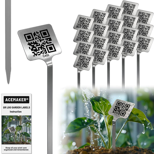 Acemaker QR Plant Labels, Scan-to-Record Plant Care Tracker & Garden Journal, 304 Stainless Steel Outdoor Waterproof Tags Markers for Seeds and Herbs, 20 pcs