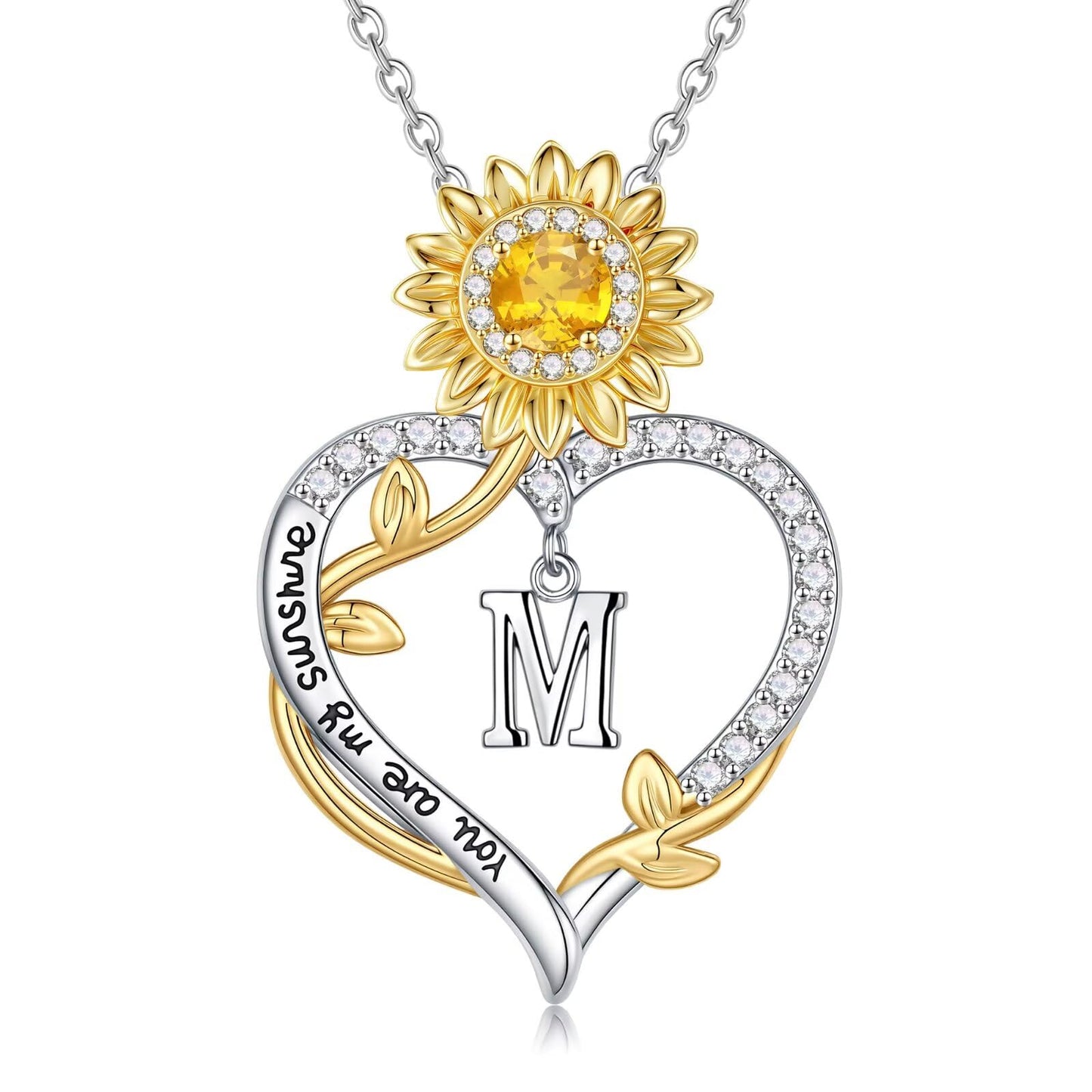 MONOOC Graduation Gifts for Women Her - Sunflower Gifts Sunflower Necklace Heart Initial M Necklace for Women Birthday Gift Ideas, Wife Wedding Anniversary Birthday Graduation Gift for Woman Her