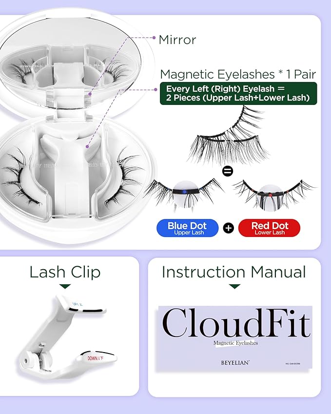BEYELIAN Portable Magnetic Eyelashes with Applicator Kit All-In-One Box, Upgrade Soft Reusable Magnetic Lashes, No Glue Needed False Eyelashes AYT19 (Lightweight & Comfortable)