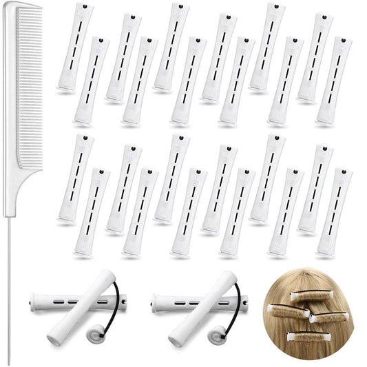 Chuangdi 24 Pcs Hair Perm Rods Plastic Cold Wave Perming Curlers Hair Rollers with Steel Pintail Comb Rat Tail Comb Tools for Hairdressing Styling(White,0.63 Inches)