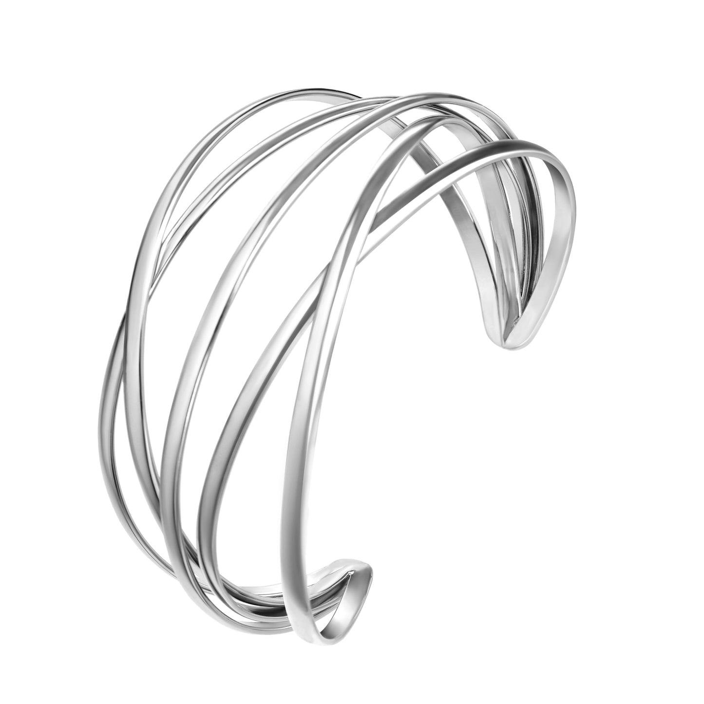 SELFWIMG Silver Bangle Bracelets for Women Chunky Cuff Bracelets Fashion Multi-layer Cross Wire Cuff Bangle Bracelet Open Wrist Fashion Jewelry Gifts