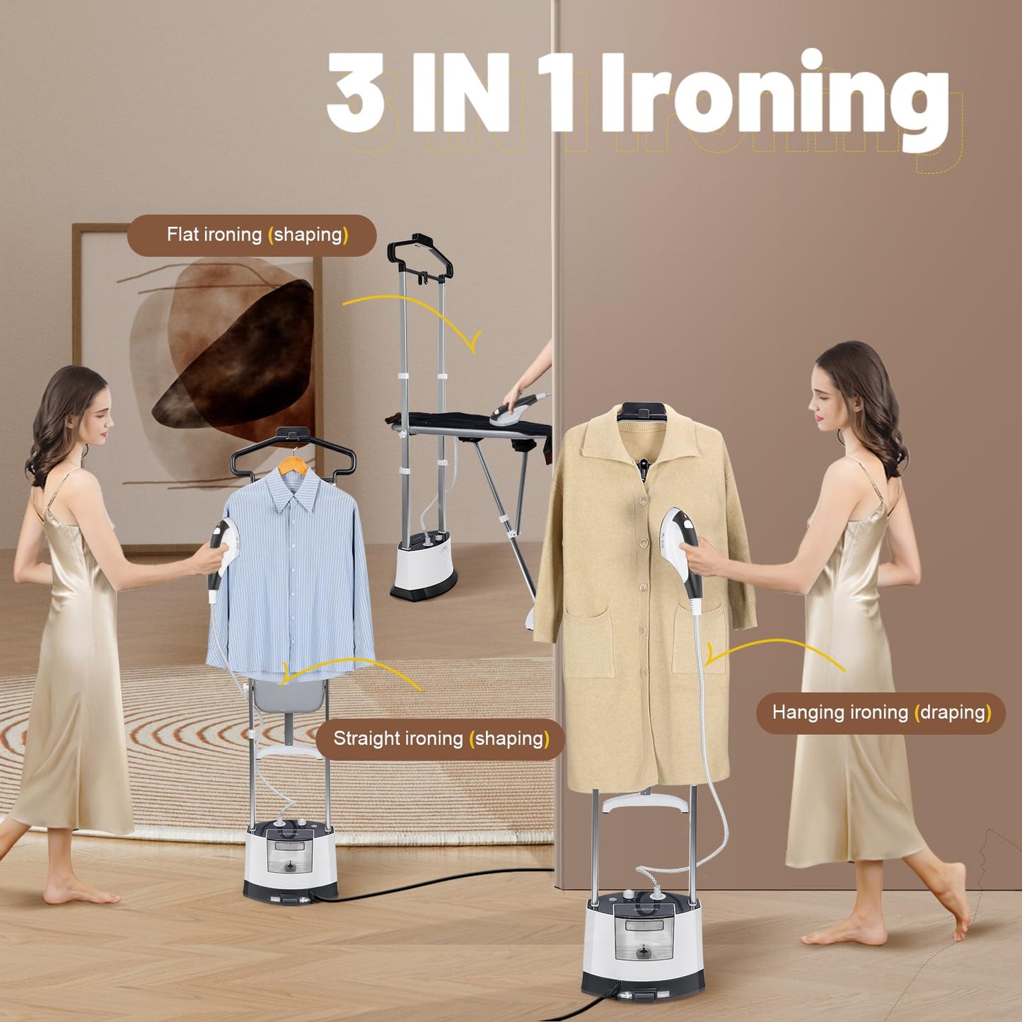 ARSFUTU Professional Heavy Duty Full-Size Standing Garment 25s Fast Heat-up with 1.6L/54 fl.oz Water Tank, Self-cleaning Function, Foldable Ironing Board, Ironing Gloves