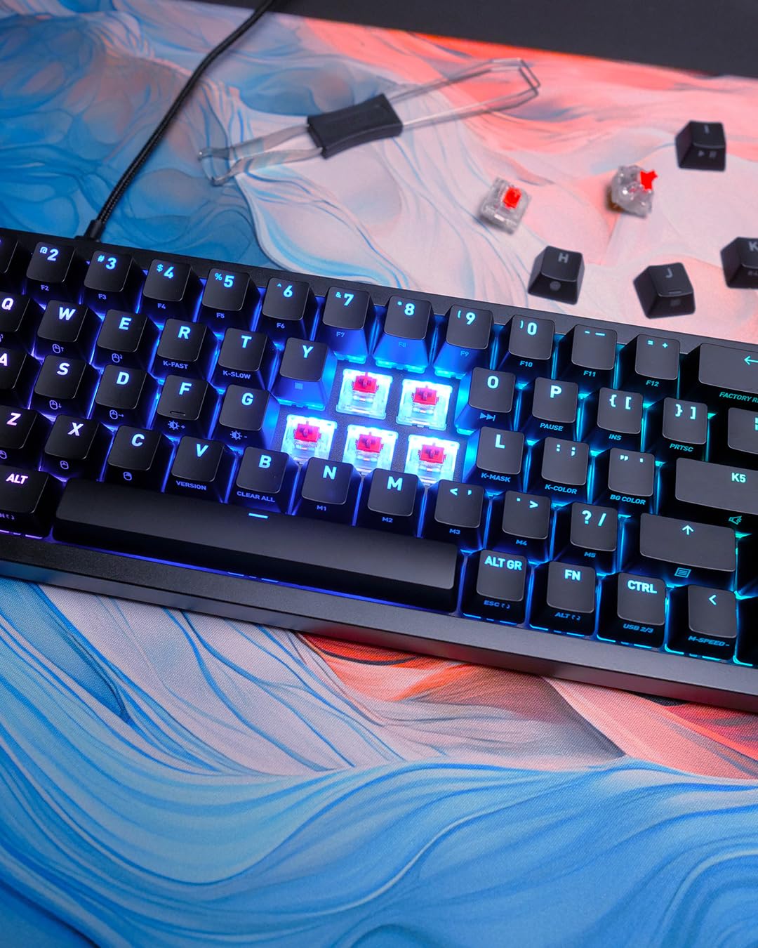 CHERRY XTRFY K5V2 Compact, Mechanical Gaming Keyboard in 65% Format, German Layout (QWERTZ), Hot-Swap Keyboard, CHERRY MX2A RED Switches, Black
