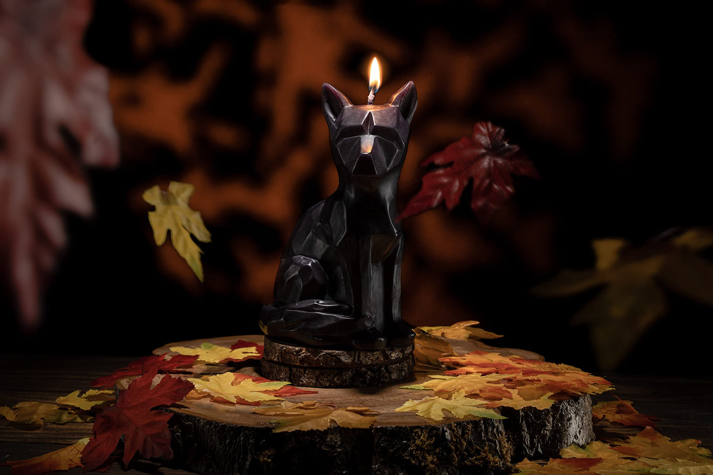 Geometric Fox Candle - Spooky Unique Gift for Animal Lovers - Goth, Gothic Skeleton Candle 7" H - Burns for 5 Hours"