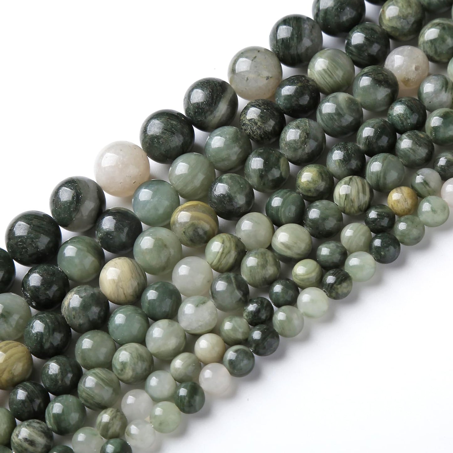 45pcs 8mm Natural Green Hair Quartz Stone Beads for Jewelry Making DIY Bracelet Necklace Accessories 15" Energy Healing Power Round Stone Beads(8mm, Green Hair Quartz)