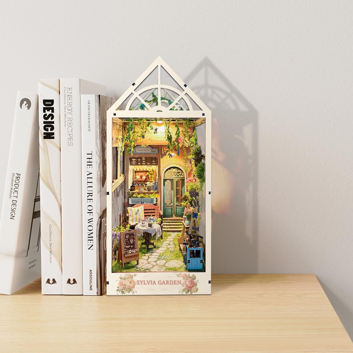 STRUCWOOD LED Garden Book Nook Kit DIY Miniature Dollhouse 3D Puzzle Wooden Bookshelf Room Decoration- Booknook Kits for Adults- Sylvia Garden (SQ-22)