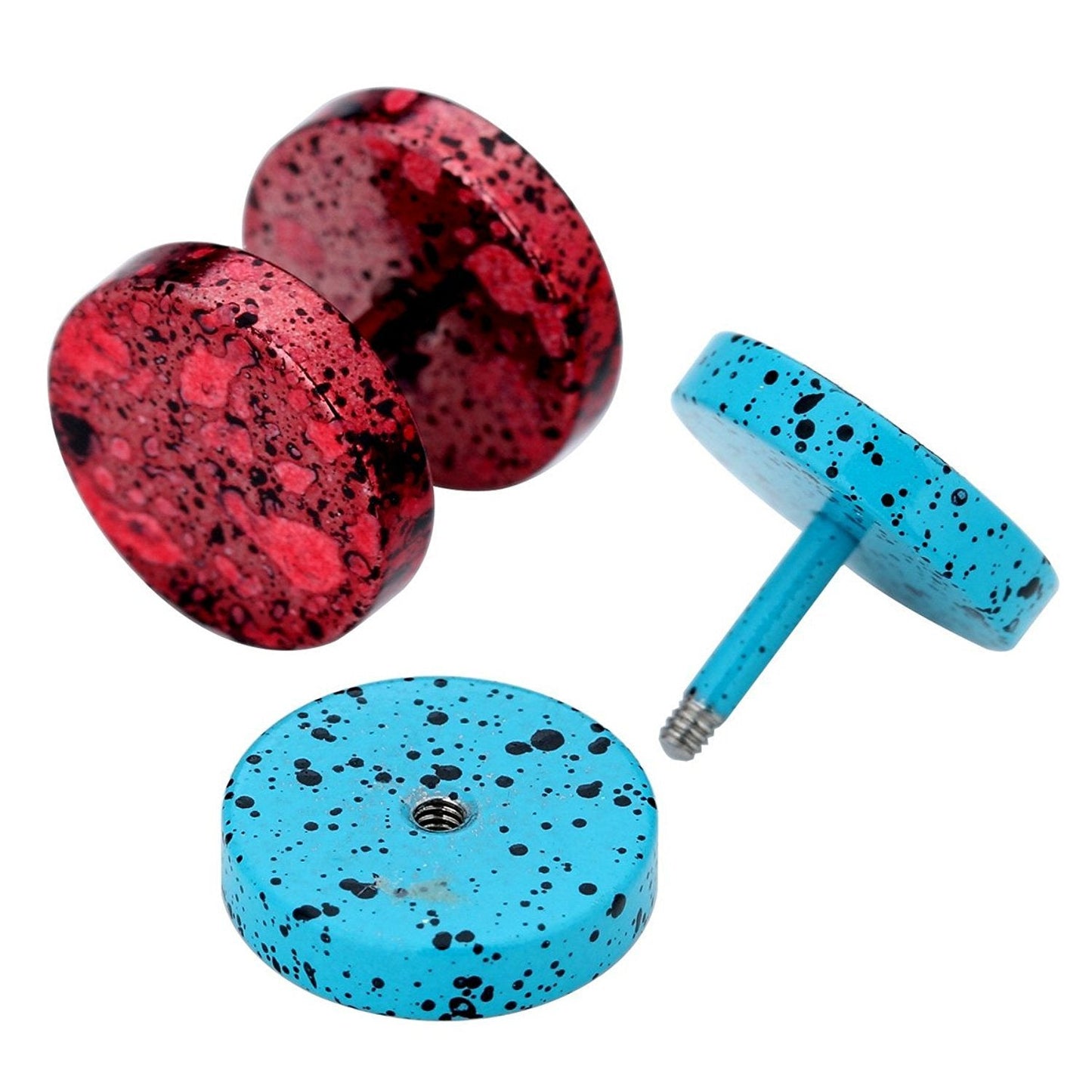 JEWELRIESHOP Fake Plugs Faux Gauge Earrings Stainless Steel Studs Circle Flat Back Cheater Illusion Tunnel Dumbbell Barbell Earrings Fake Ear Plugs for Women (16G, 6pcs, 10mm)