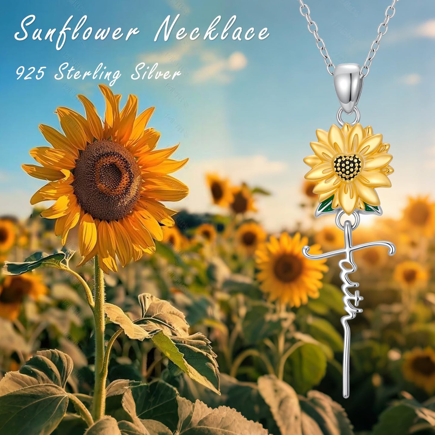 Silikepa Sunflower Necklace for Women, 925 Sterling Silver, Sunflower Faith Pendant Necklace, Christian Jewelry, Gift for Women