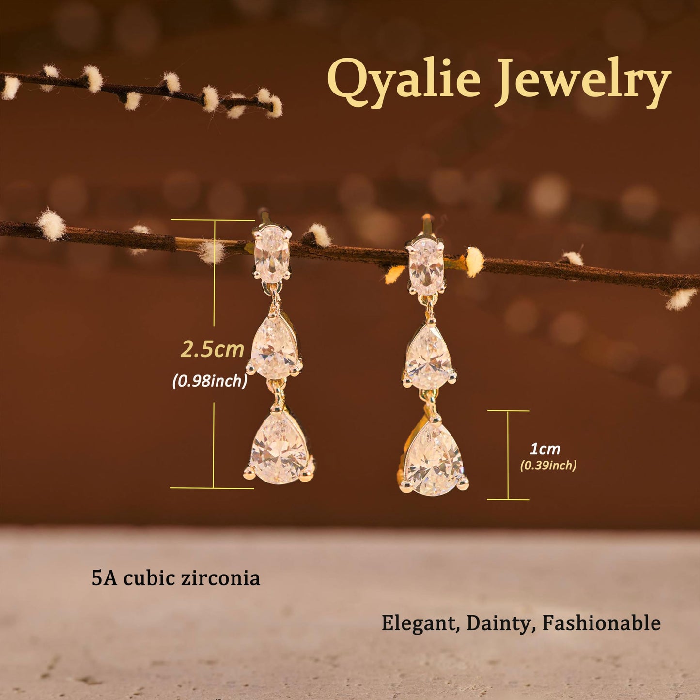 Qyalie Dangle Drop Earrings for Women Wedding Bridal Rhinestone Long Cubic Zircon Dangling Crystal Chandelier Sparkly 14K Gold Plated Dainty Trendy Prom Jewelry (Gold-CZ-Teardrop)