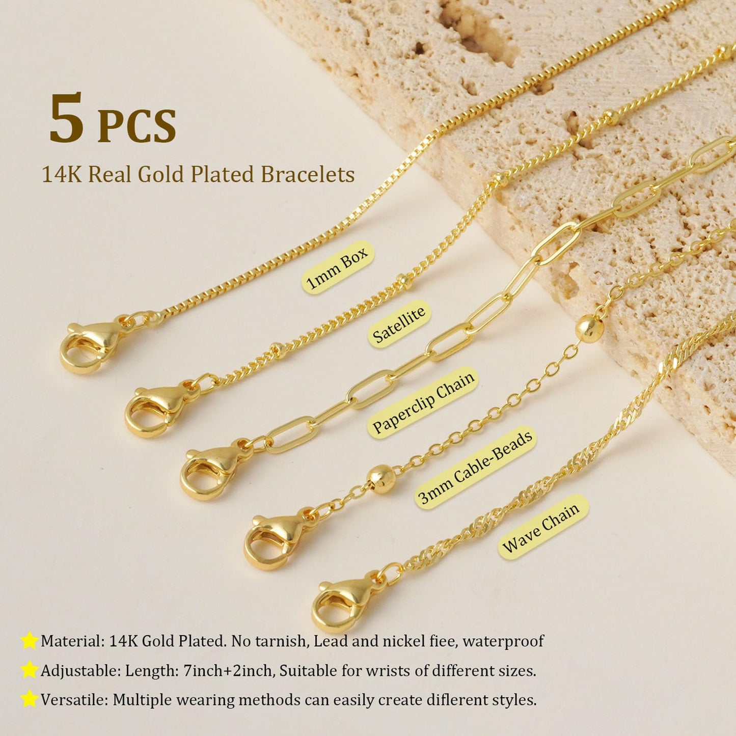 Gold Bracelets for Women, Dainty 14K Gold Plated Bracelet Stack for Women Trendy CZ Tennis Paperclip Cuban Chain Stackable Adjustable Waterproof Link Bracelet Jewelry Set Fashion Accessories Gifts