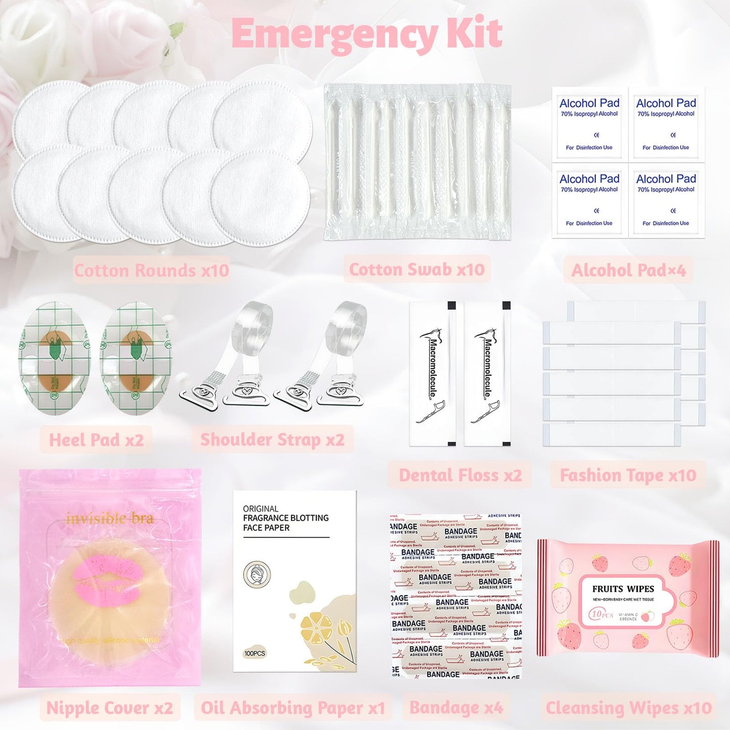 Women's Wedding Emergency Kit for Bride Wedding Survival Set with Makeup Bag, 42 Pc Wedding Daily Travel Essential Items