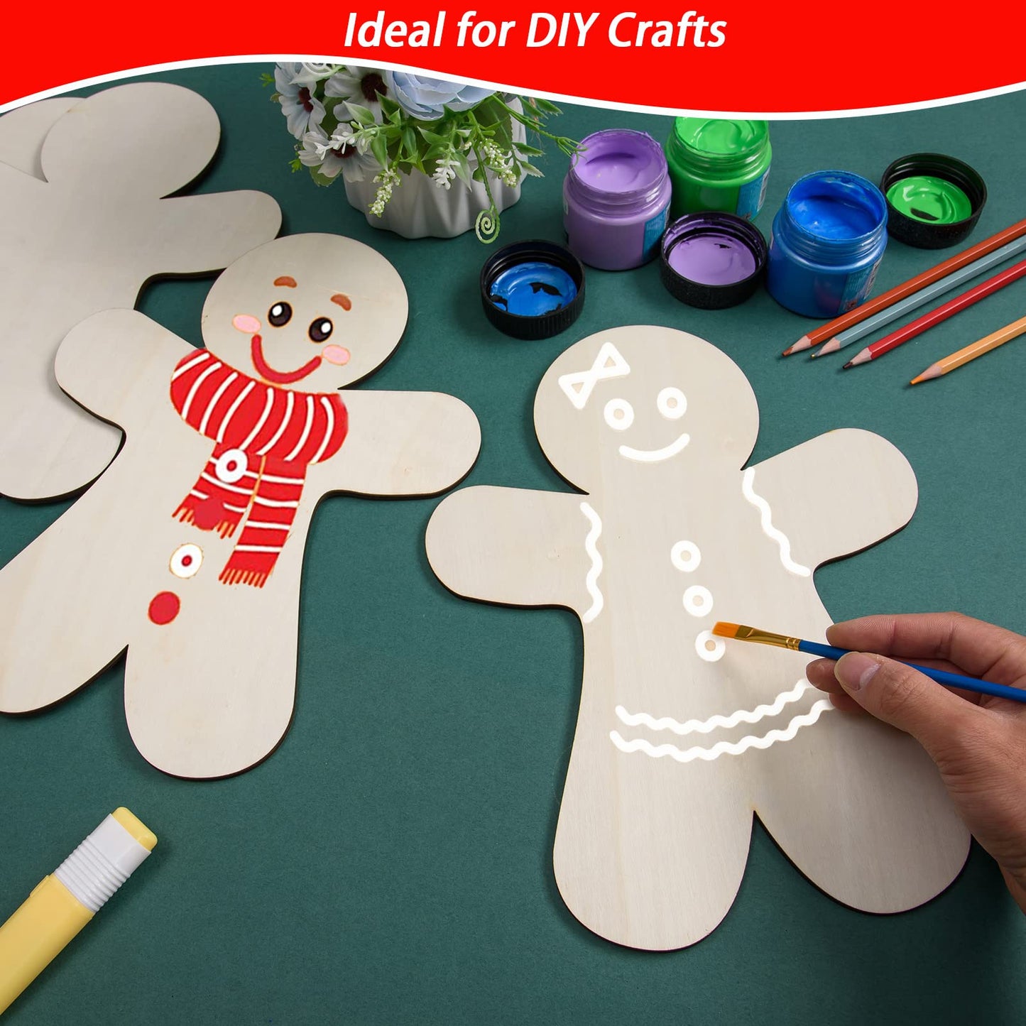 12 Pcs Large Wooden Gingerbread Man Cutouts, 12 Inch Unfinished Wood Gingerbread Man Shaped Ornaments Blank Christmas Decorations for DIY Crafts Xmas Winter Party Decor Door Hanger, 5mm Thick