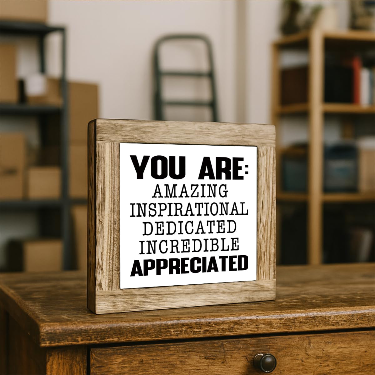 Inspirational Office Wooden Desk Signs, You are Amazing Tabletop Decorative Sign, Country Style Office Desktop Decoration, Affirmation Gifts 5.9x5.9 Inches